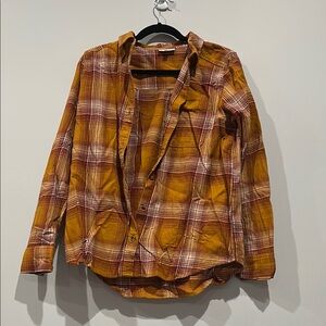 Plaid Button-Up Shirt in Mustard and Red